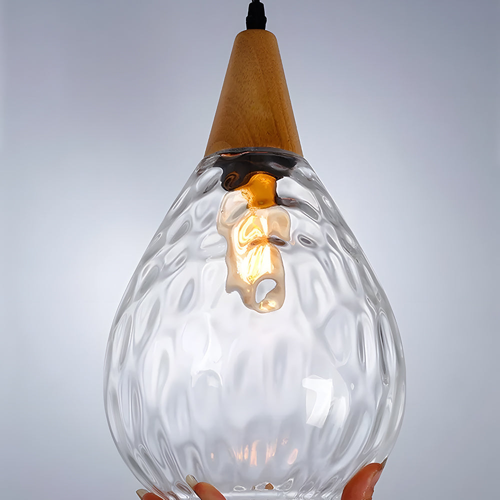 Pendant Light Glass Wood 12 in Warm Glow Indoor Dining Room Living Room Hanging Ceiling Lamp | Kalsten