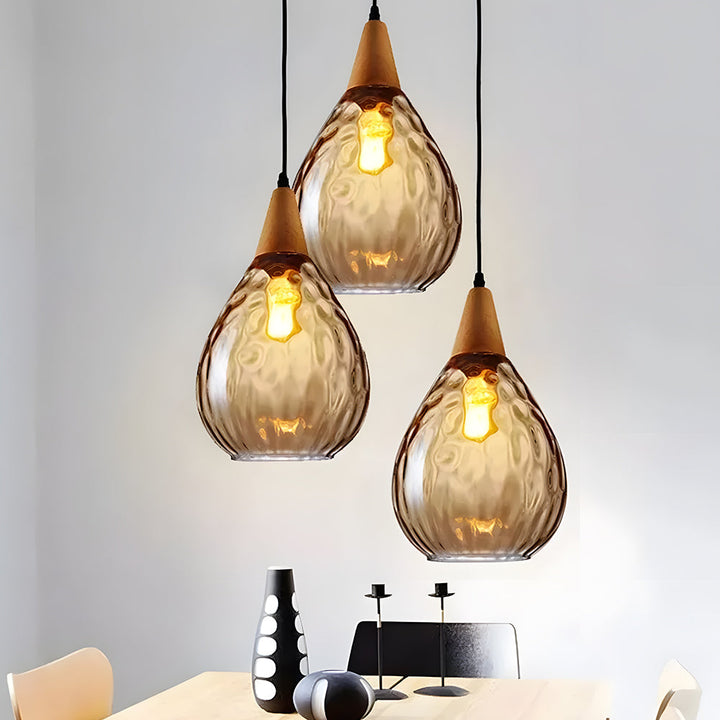Pendant Light Glass Wood 12 in Warm Glow Indoor Dining Room Living Room Hanging Ceiling Lamp | Kalsten