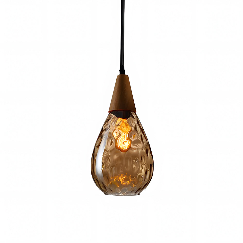 Pendant Light Glass Wood 12 in Warm Glow Indoor Dining Room Living Room Hanging Ceiling Lamp | Kalsten