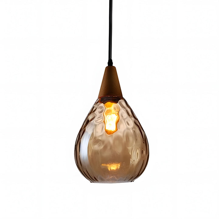 Pendant Light Glass Wood 12 in Warm Glow Indoor Dining Room Living Room Hanging Ceiling Lamp | Kalsten