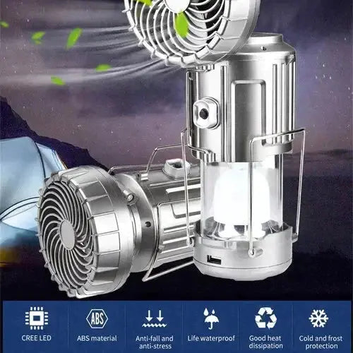 Camping Lantern with Fan & Power Bank | Solar & Rechargeable LED Light | Portable Outdoor Gear | Kalsten