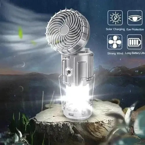 Camping Lantern with Fan & Power Bank | Solar & Rechargeable LED Light | Portable Outdoor Gear | Kalsten