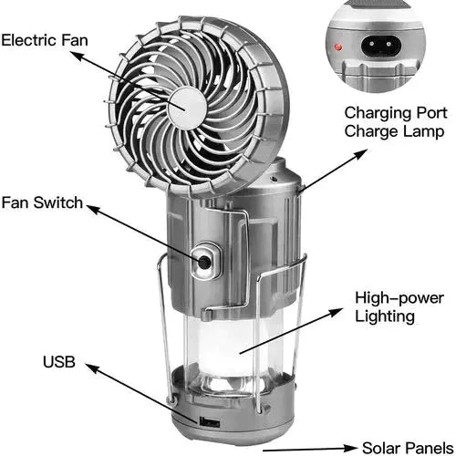 Camping Lantern with Fan & Power Bank | Solar & Rechargeable LED Light | Portable Outdoor Gear | Kalsten