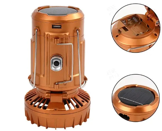 Camping Lantern with Fan & Power Bank | Solar & Rechargeable LED Light | Portable Outdoor Gear | Kalsten