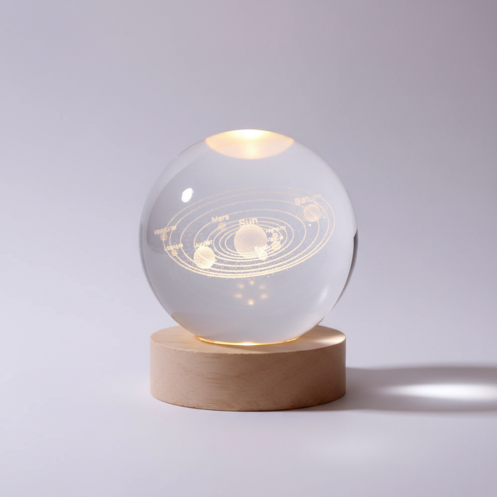 AstroGlobe 3D Lamp – Spherical Wooden Table Lamp with Warm LED Light and Planet Design | Kalsten