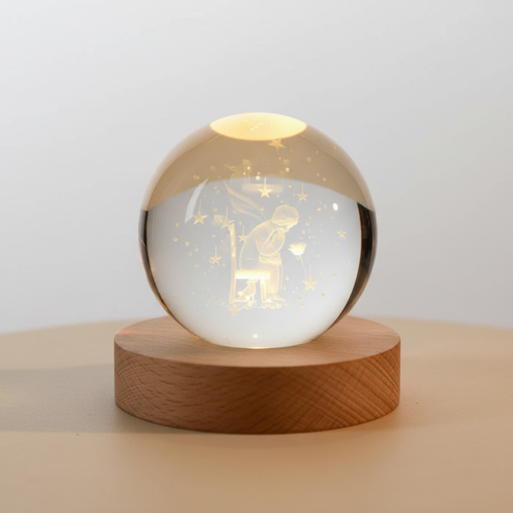 AstroGlobe 3D Lamp – Spherical Wooden Table Lamp with Warm LED Light and Planet Design | Kalsten