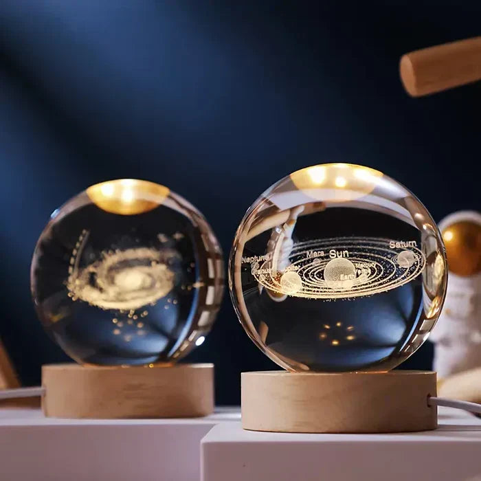 AstroGlobe 3D Lamp – Spherical Wooden Table Lamp with Warm LED Light and Planet Design | Kalsten
