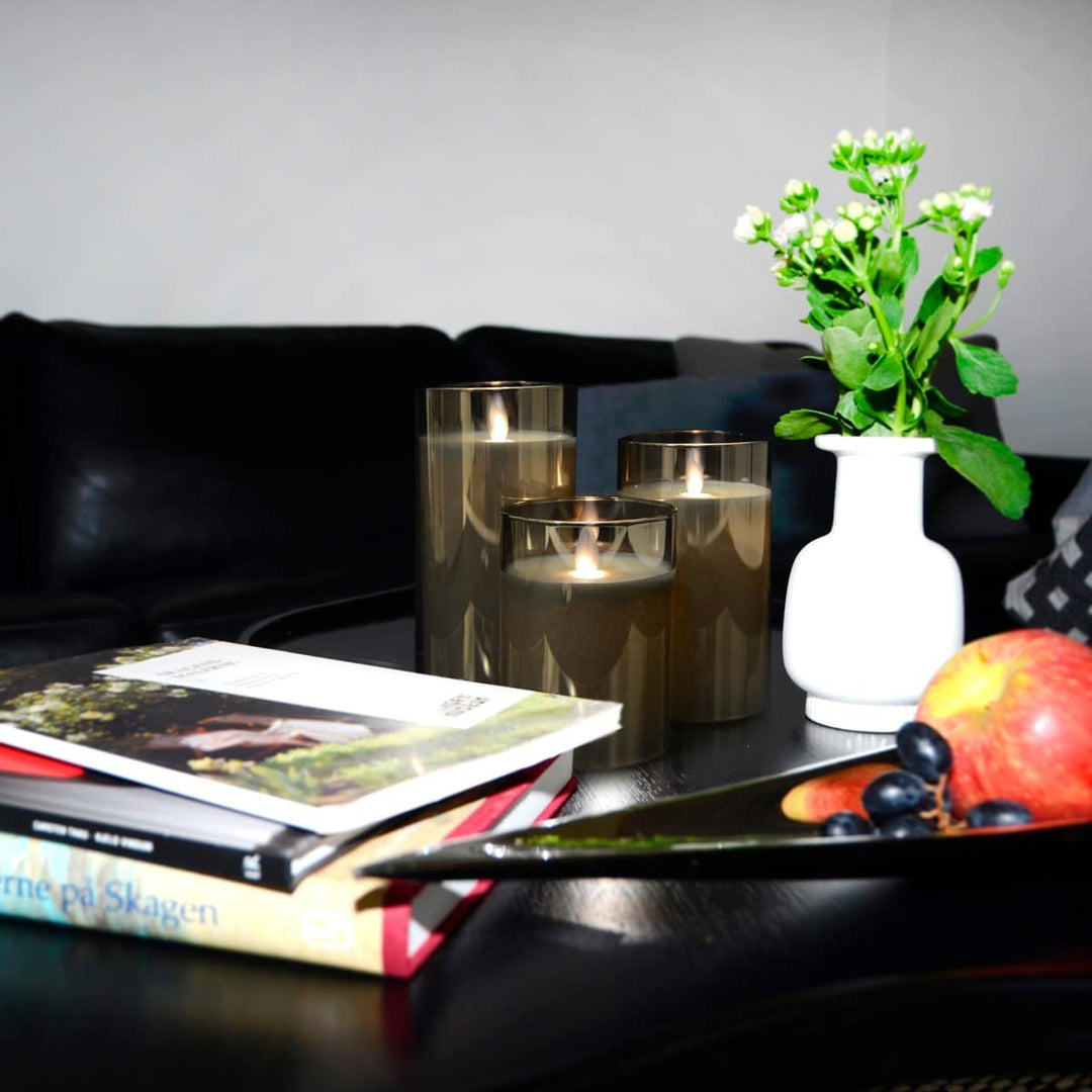 LED Candle in Glass with Moving Flame and Remote Control - Gold - 3 Pieces | Kalsten