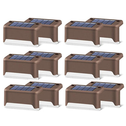 Brehn | 12 PCS Solar Powered LED Outdoor Step Light IP65 waterproof Garden Lamp, warm white light (Brown)