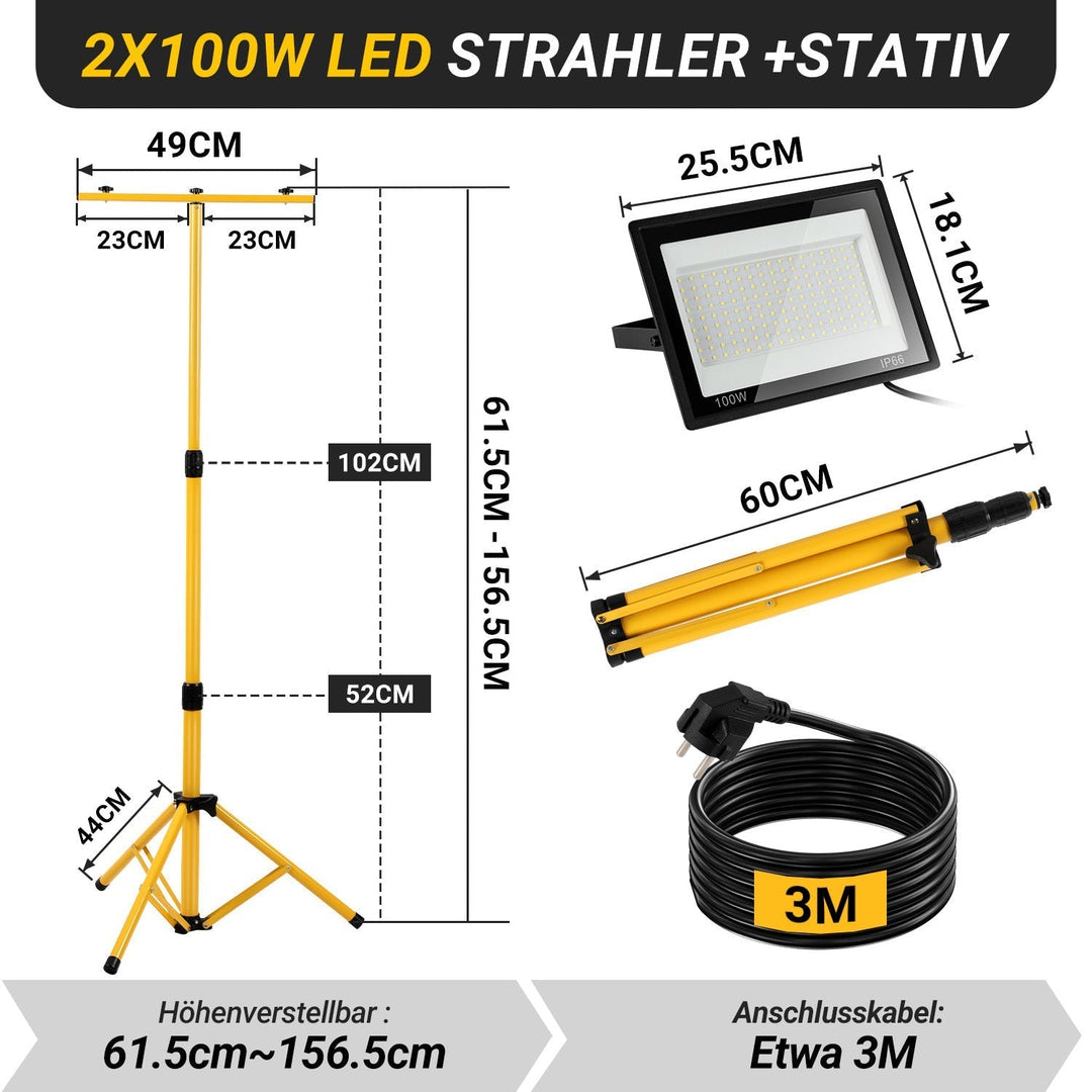 LED Construction Spotlight 2 x 50W/100W/200W with Tripod Adjustable | Kalsten