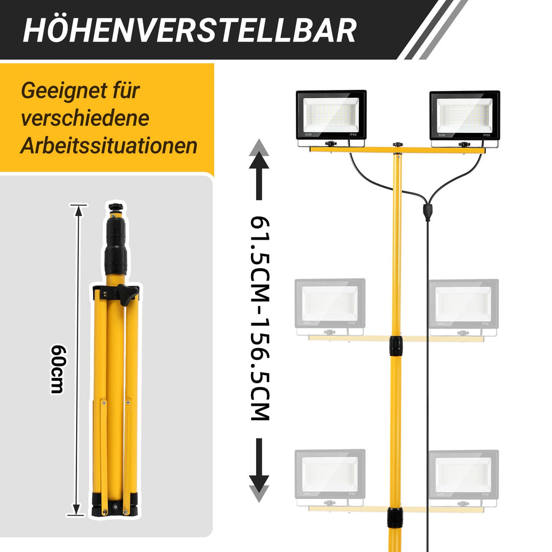 LED Construction Spotlight 2 x 50W/100W/200W with Tripod Adjustable | Kalsten