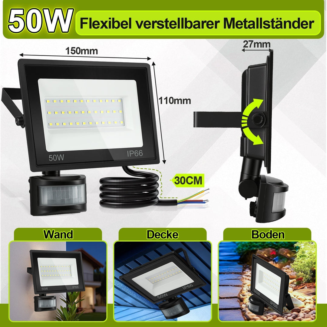LED Floodlight with Motion Sensor Cool White 10W-100W (no plug) | Kalsten