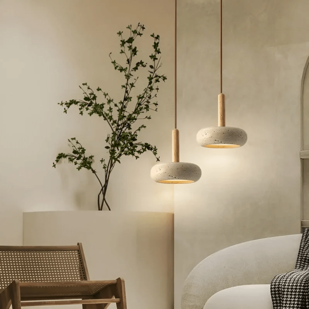 Frendorf | LED Retro Ceiling Light made of wood & stone for a calming atmosphere