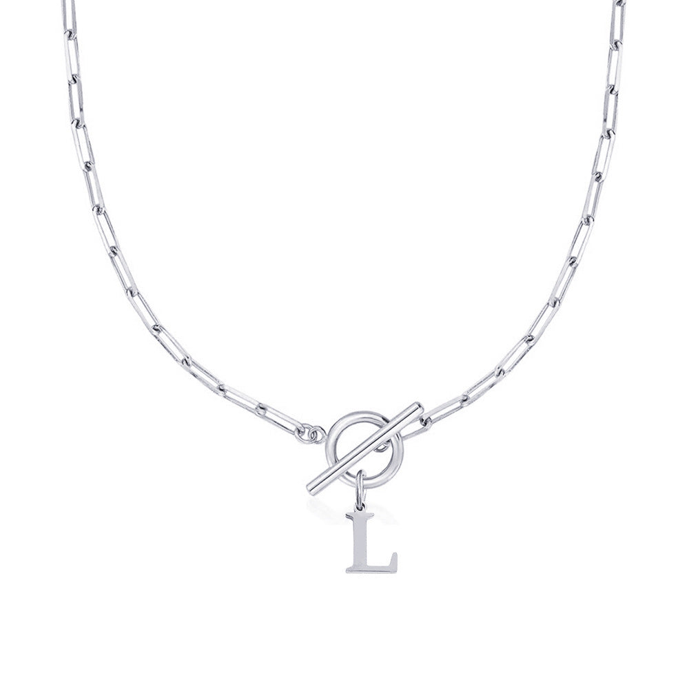 Kalsten | Paperclip Letter Initial Circle Lock Clasp Necklace