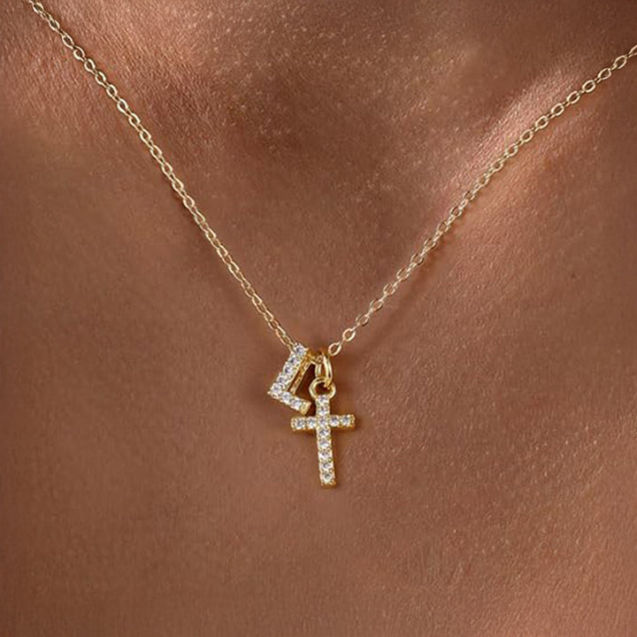 Kalsten | Dainty Diamond Initial & Cross Necklace