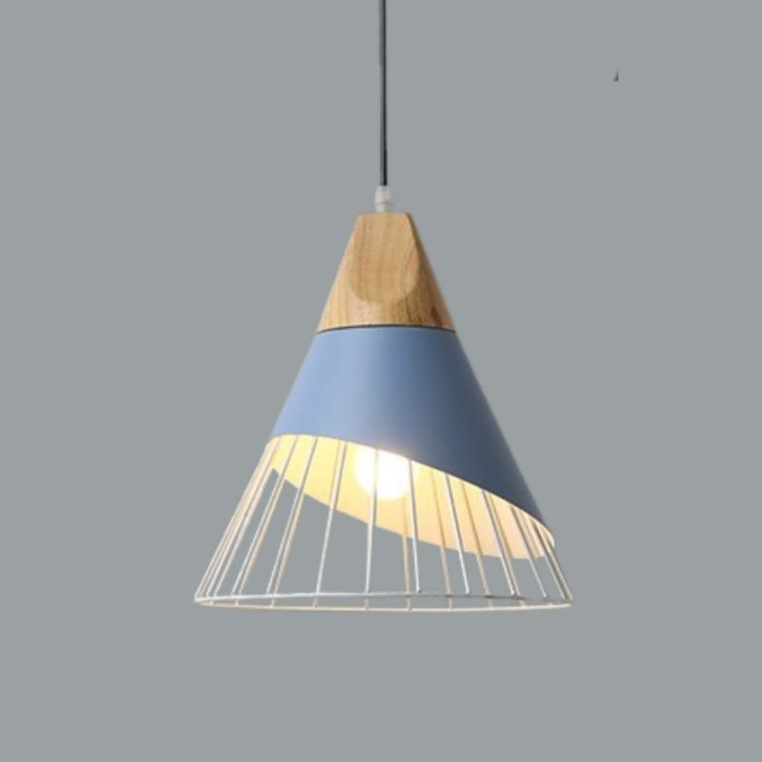 Modern Industrial Pendant Light in Scandinavian Style – Wood & Metal Kalsten