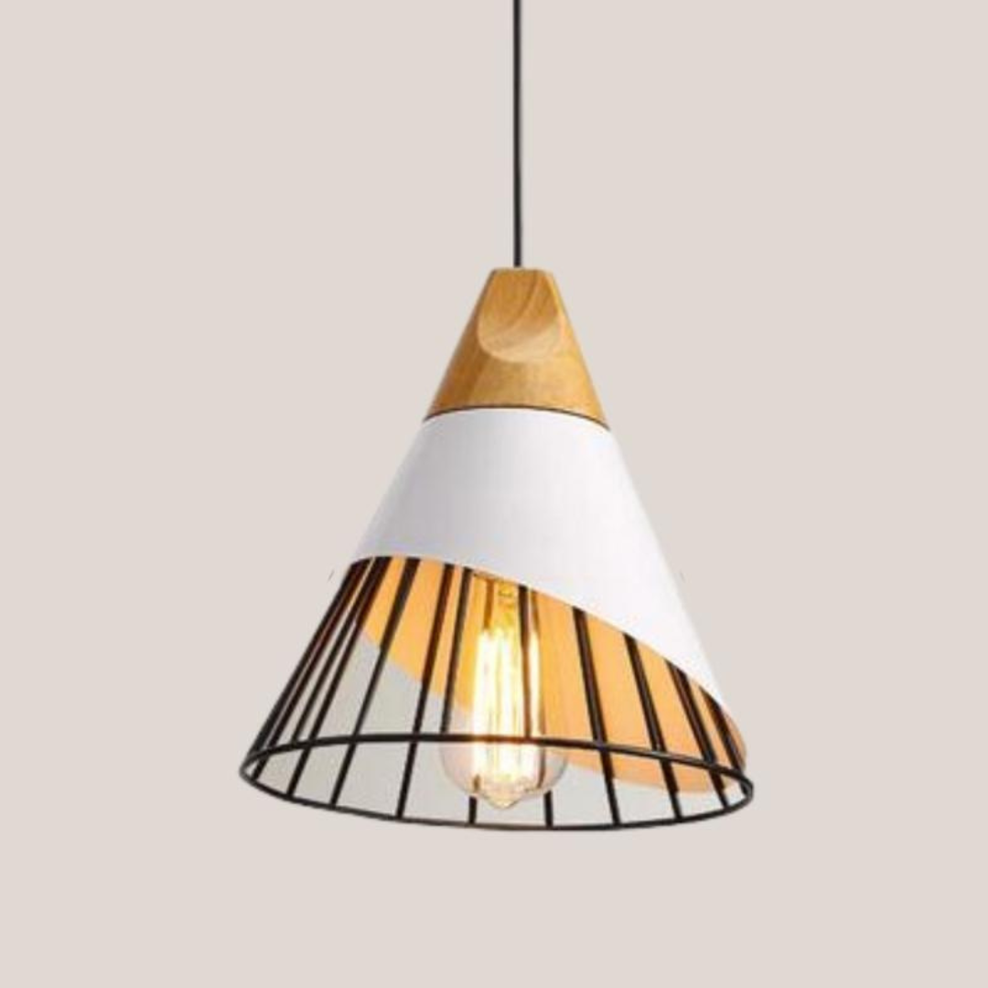Modern Industrial Pendant Light in Scandinavian Style – Wood & Metal Kalsten