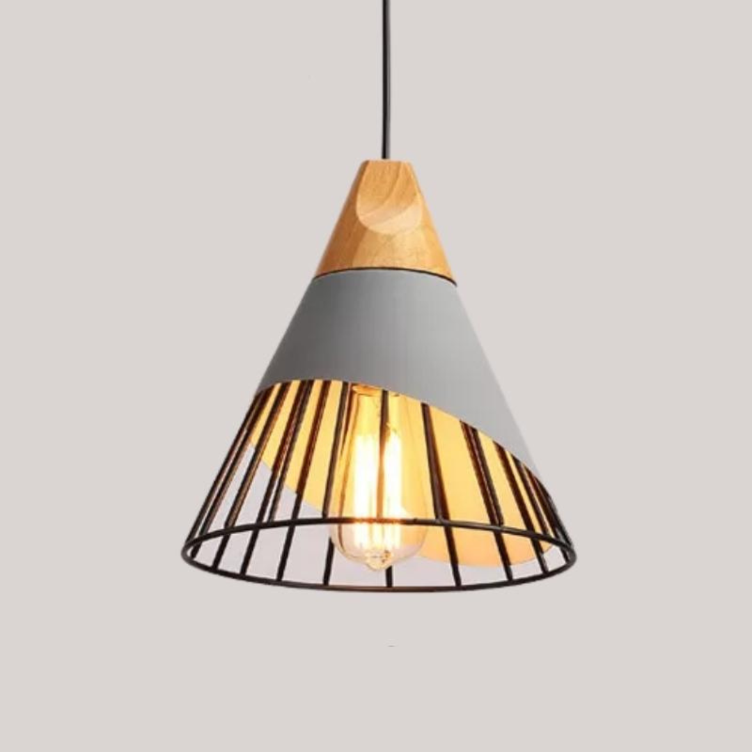 Modern Industrial Pendant Light in Scandinavian Style – Wood & Metal Kalsten