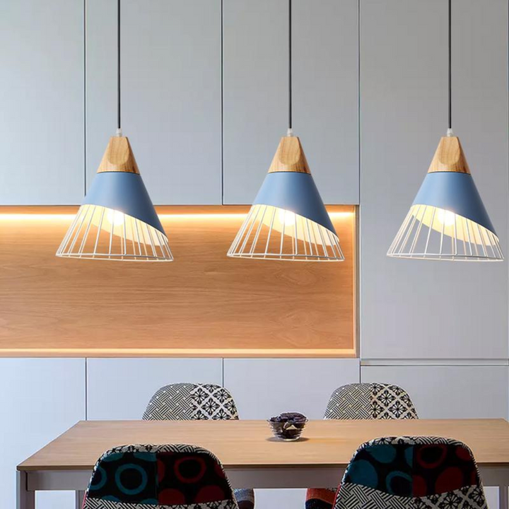 Modern Industrial Pendant Light in Scandinavian Style – Wood & Metal Kalsten