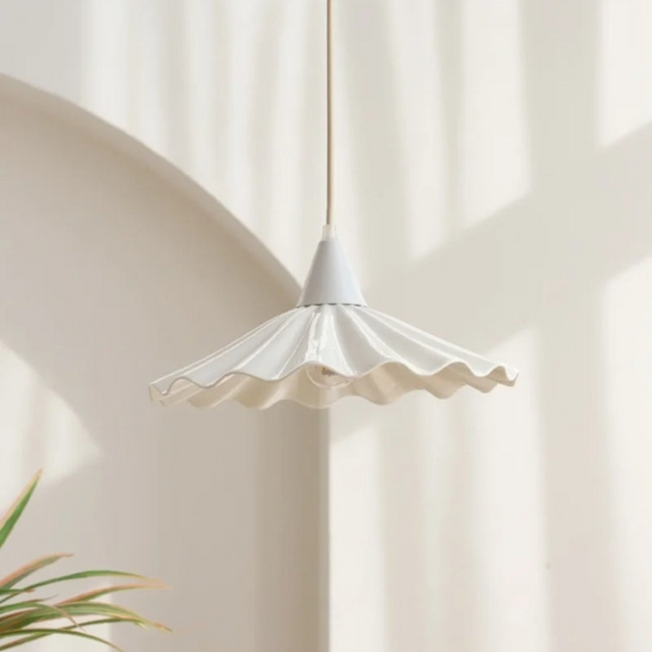Modern White Ceramic Pendant Lamp with Unique Ribbed Design Kalsten