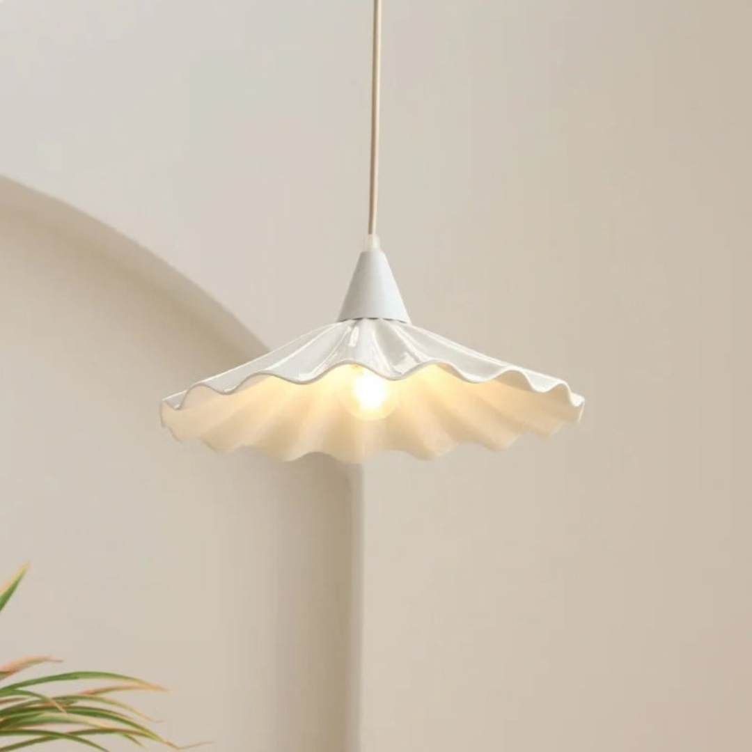 Modern White Ceramic Pendant Lamp with Unique Ribbed Design Kalsten