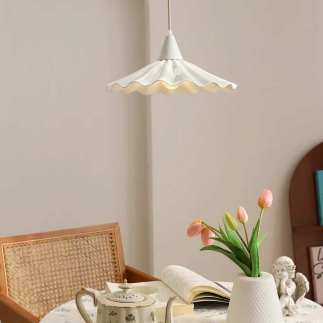 Modern White Ceramic Pendant Lamp with Unique Ribbed Design Kalsten