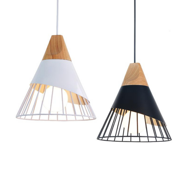 Modern Industrial Pendant Light in Scandinavian Style – Wood & Metal Kalsten