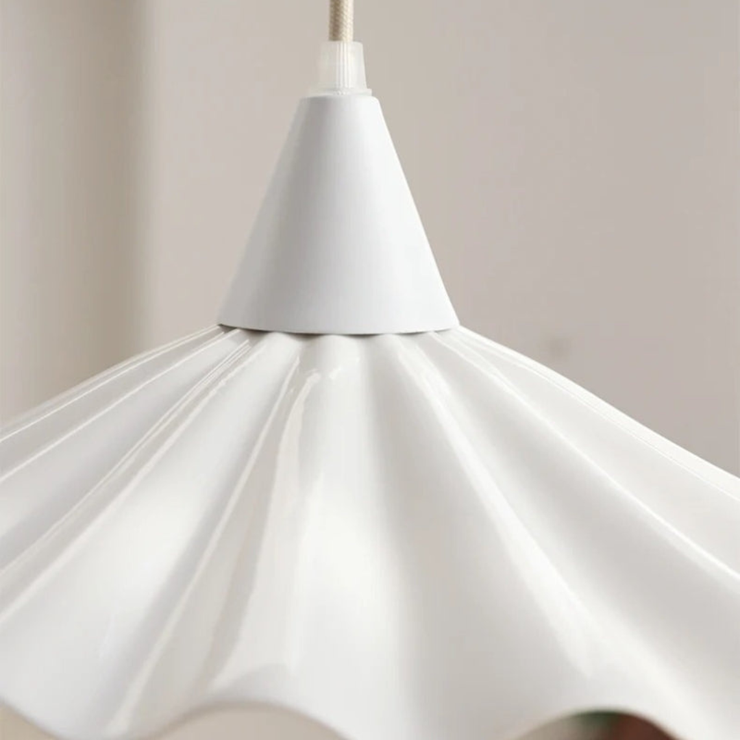 Modern White Ceramic Pendant Lamp with Unique Ribbed Design Kalsten