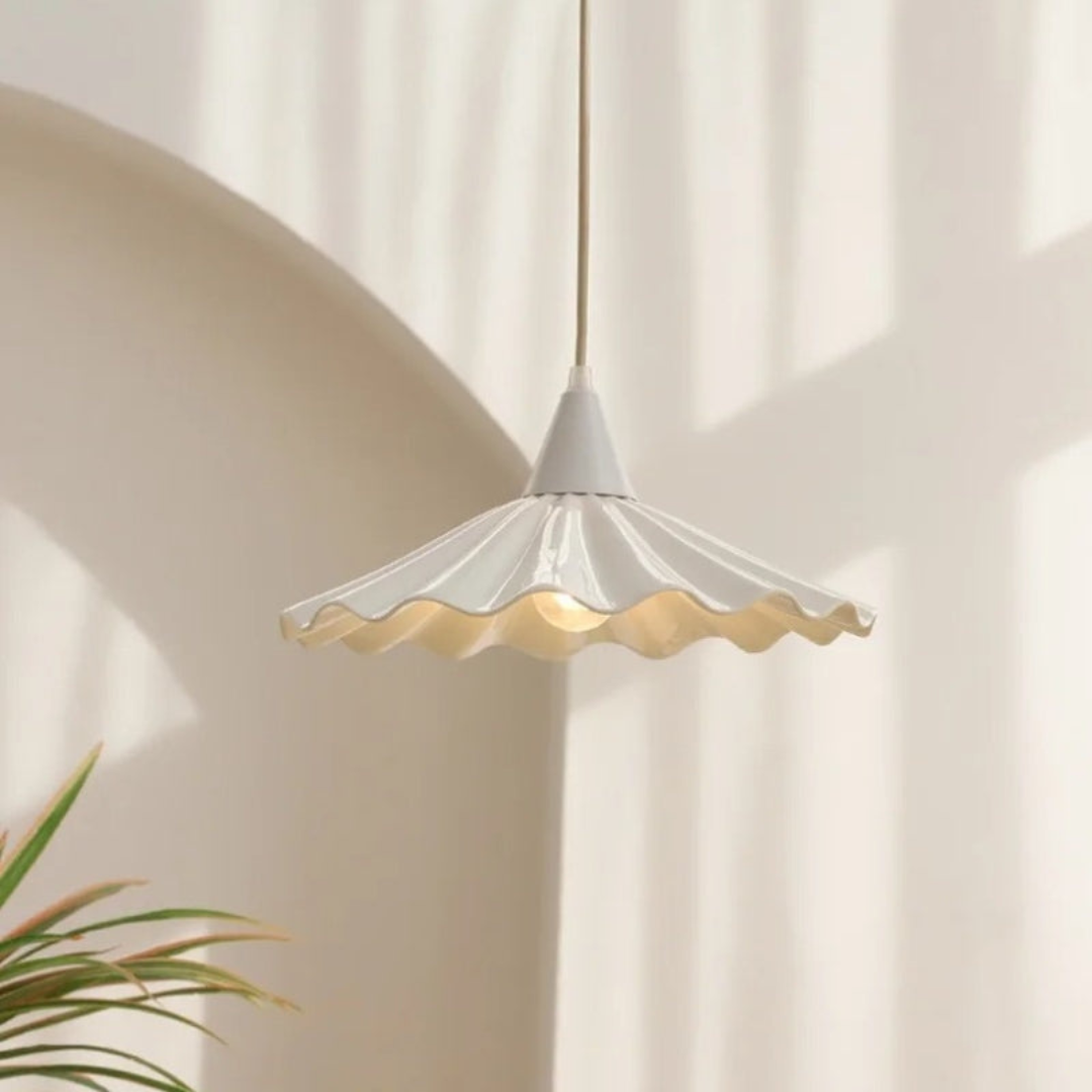 Modern White Ceramic Pendant Lamp with Unique Ribbed Design Kalsten