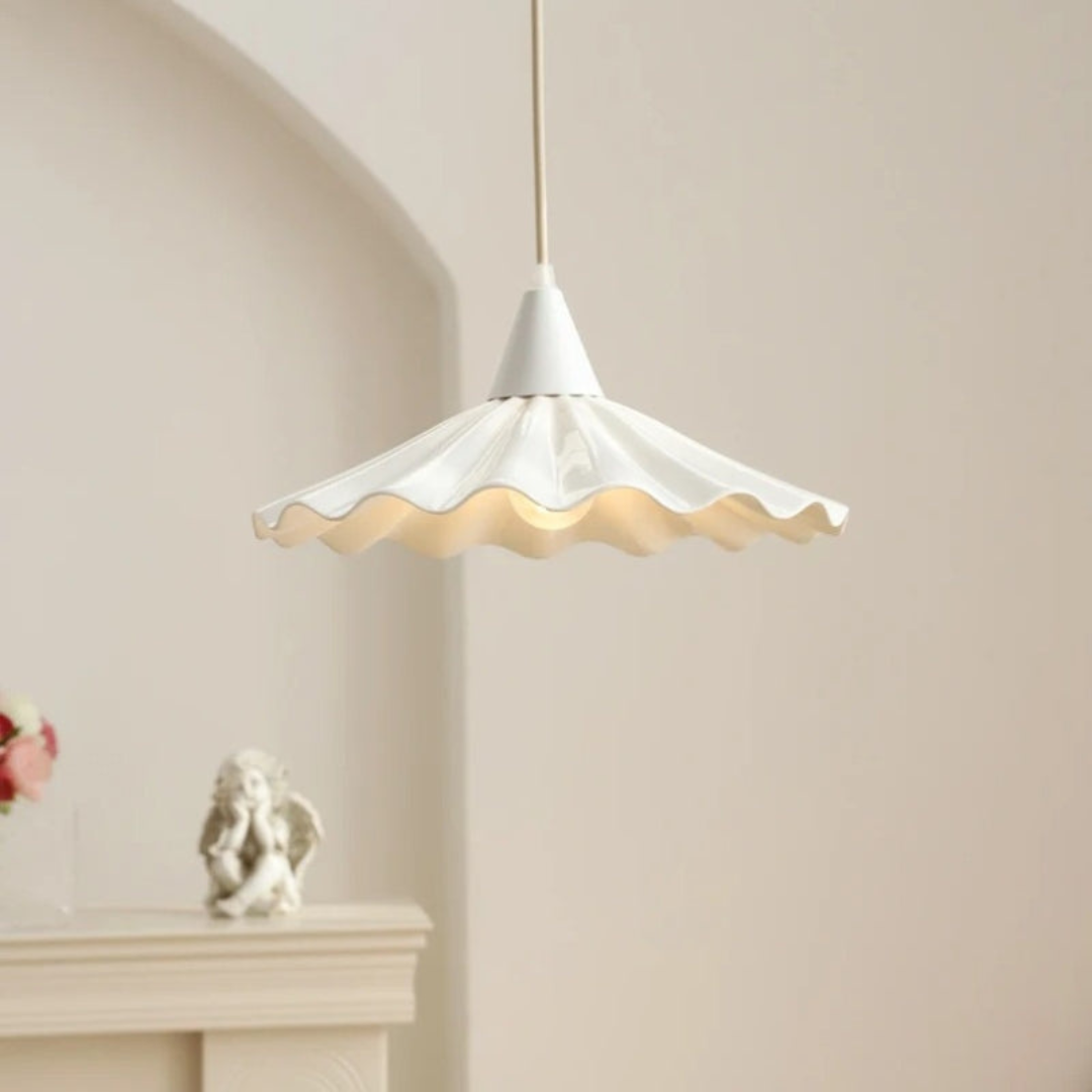 Modern White Ceramic Pendant Lamp with Unique Ribbed Design Kalsten