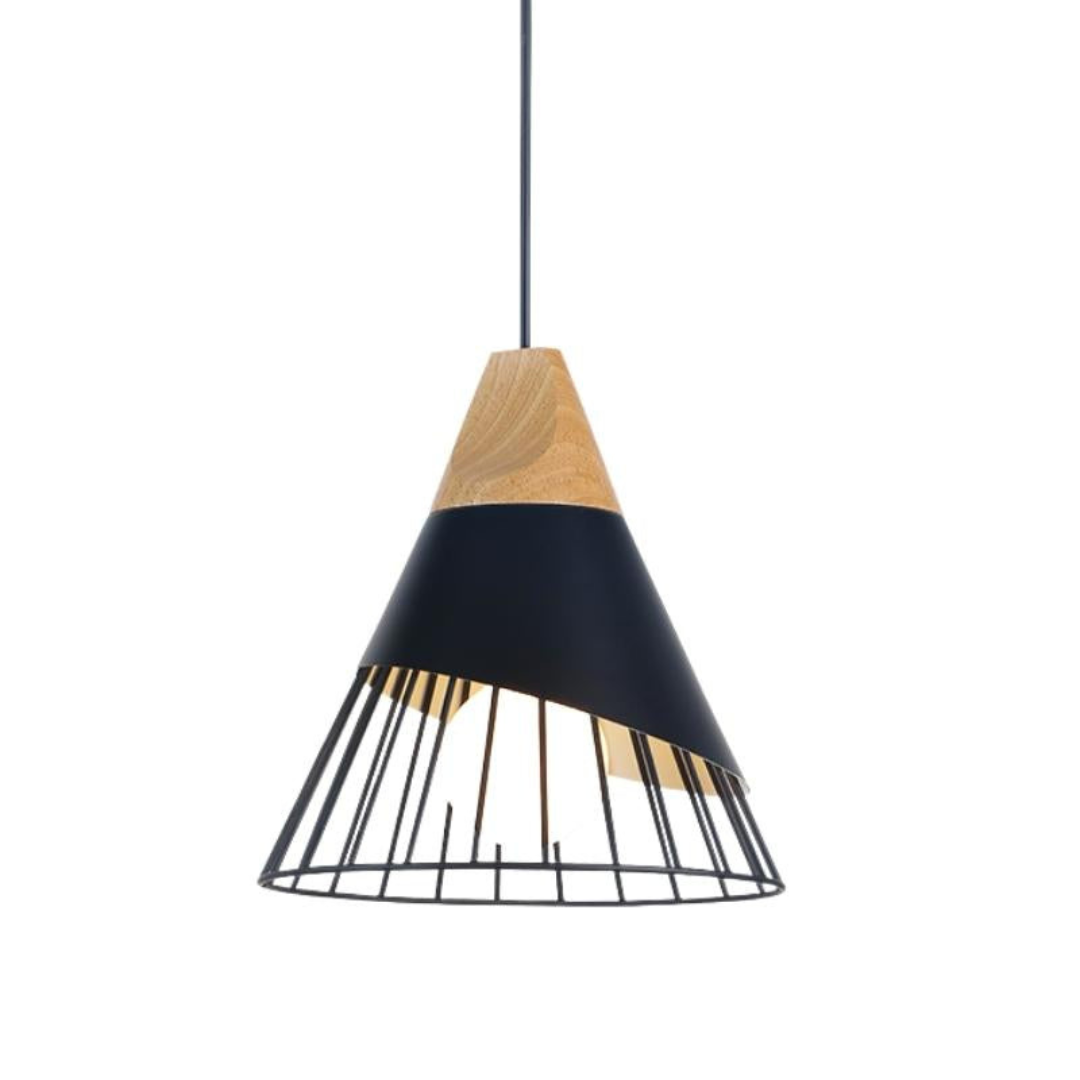 Modern Industrial Pendant Light in Scandinavian Style – Wood & Metal Kalsten
