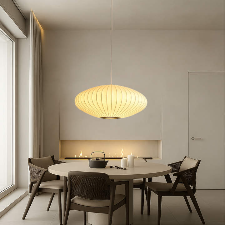 Kalsten | Silk Hanging Lamp, Adjustable Height, Modern Lamp for Living Room, Ideal Above Table