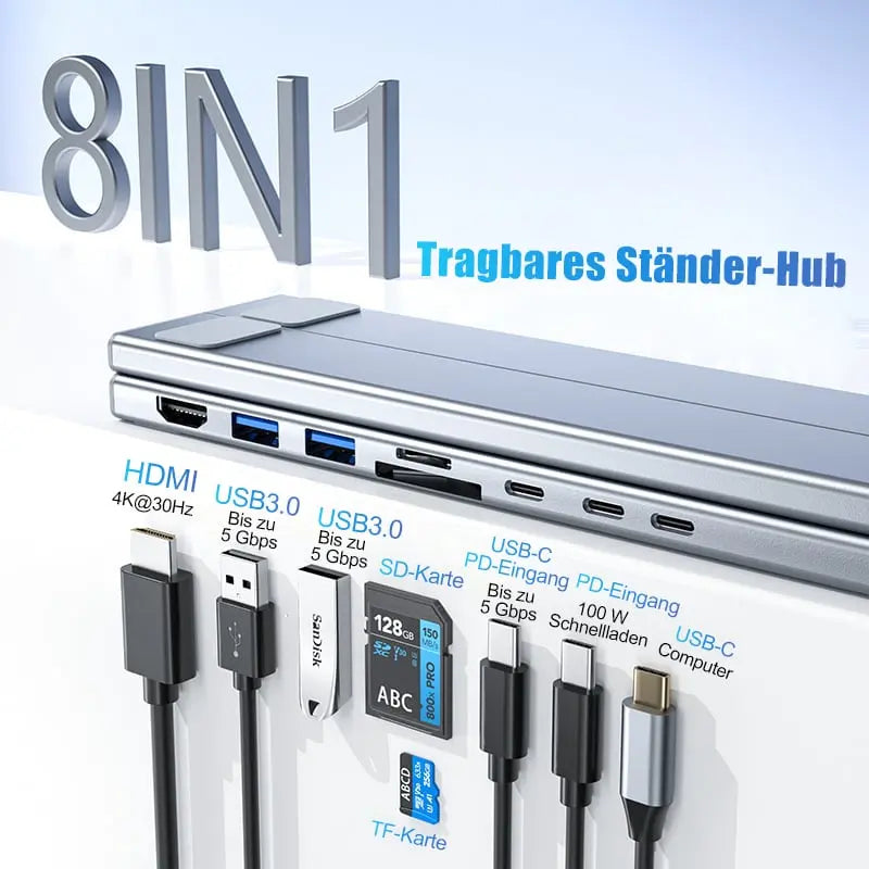 Kalsten | Foldable laptop stand with 8-in-1 hub – For tech enthusiasts & fast charging fans