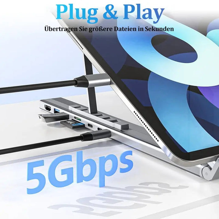 Kalsten | Foldable laptop stand with 8-in-1 hub – For tech enthusiasts & fast charging fans