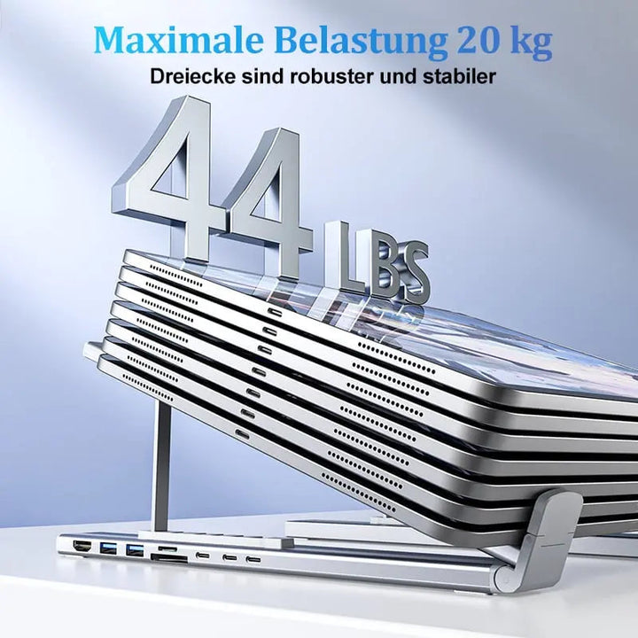 Kalsten | Foldable laptop stand with 8-in-1 hub – For tech enthusiasts & fast charging fans