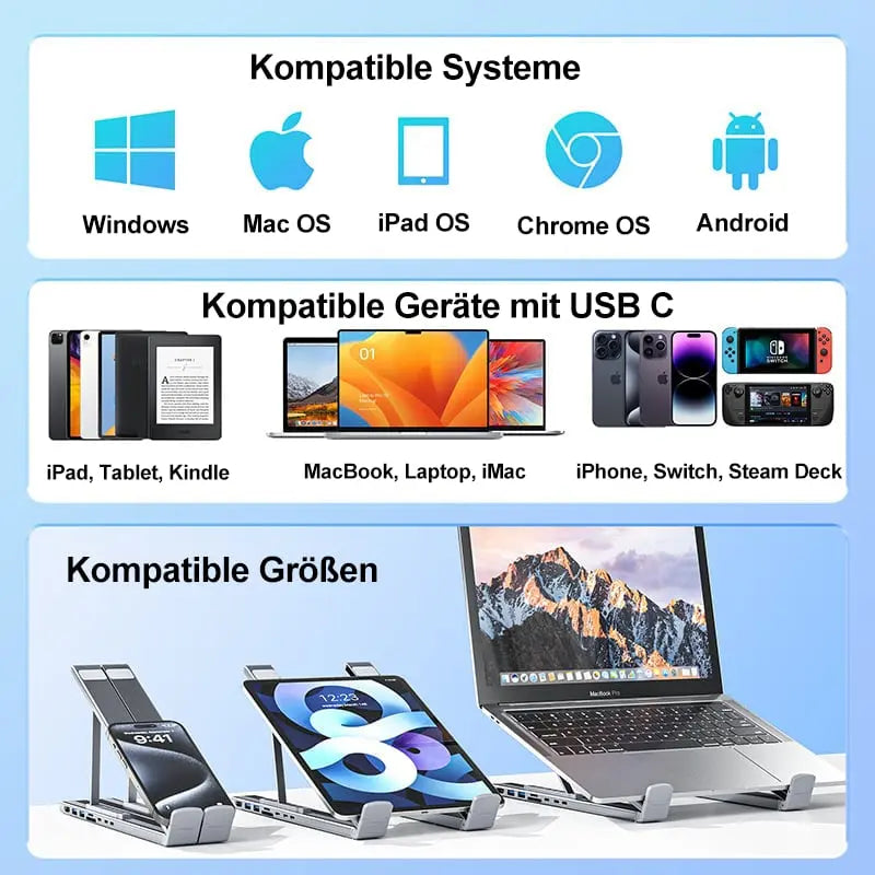 Kalsten | Foldable laptop stand with 8-in-1 hub – For tech enthusiasts & fast charging fans