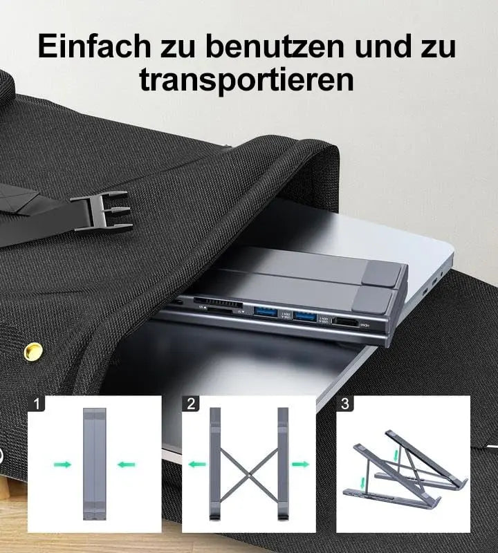 Kalsten | Foldable laptop stand with 8-in-1 hub – For tech enthusiasts & fast charging fans