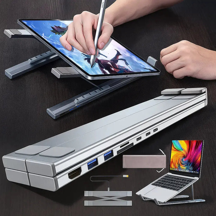 Kalsten | Foldable laptop stand with 8-in-1 hub – For tech enthusiasts & fast charging fans
