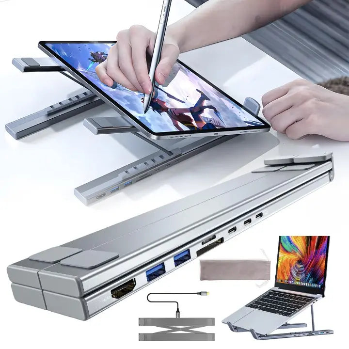 Kalsten | Foldable laptop stand with 8-in-1 hub – For tech enthusiasts & fast charging fans