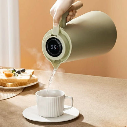Skanto | Double Wall Thermos Carafe with Temperature Display and Wood Handle