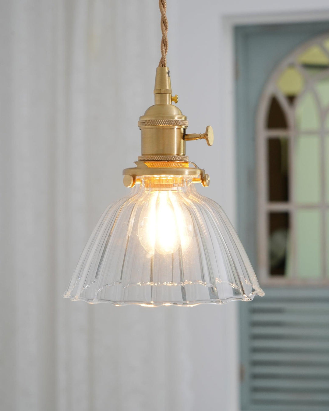 Pendant Light Brass Clear Glass Shade 5.5 in Kitchen Island Dining Hanging Adjustable Cord E26 Single Bulb Minimalist Ceiling Fixture | Kalsten