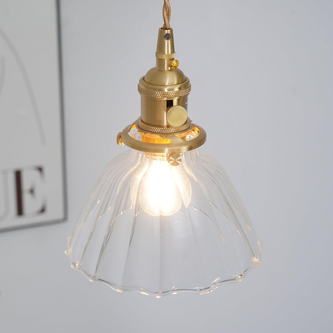 Pendant Light Brass Clear Glass Shade 5.5 in Kitchen Island Dining Hanging Adjustable Cord E26 Single Bulb Minimalist Ceiling Fixture | Kalsten