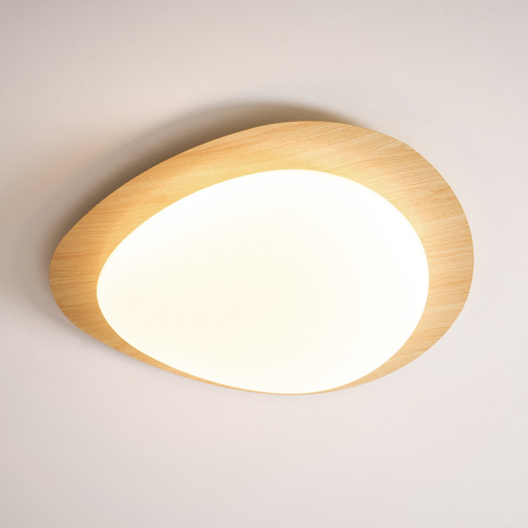 Pebble Ceiling Light 11.8 in 12W Walnut Grain Indoor Flush Mount LED | Modern Bedroom Living Room Dining Room Ceiling Fixture | Kalsten