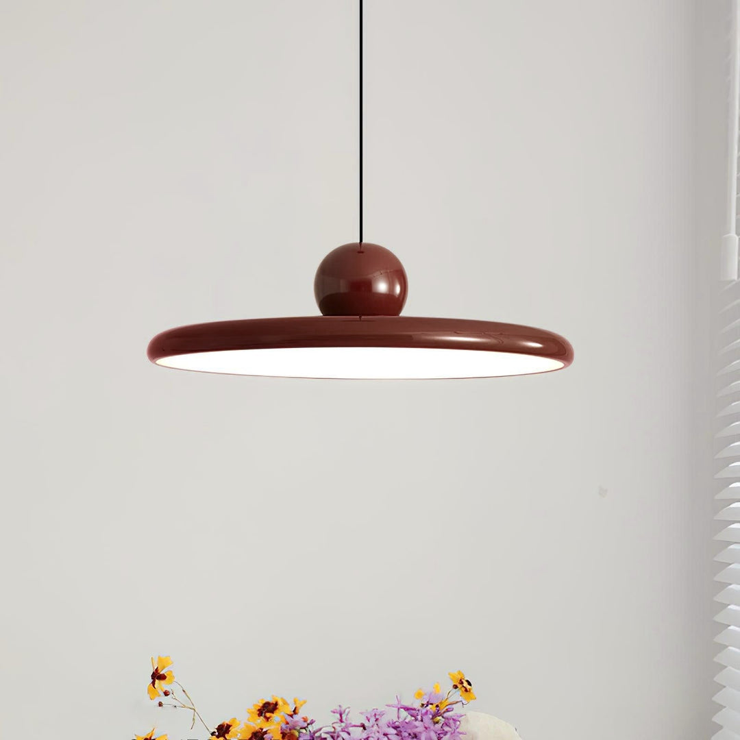 Metal Pendant Ceiling Light 11.8 in Round Disk Warm LED Indoor Dining Room Kitchen Island Hanging Fixture | Kalsten