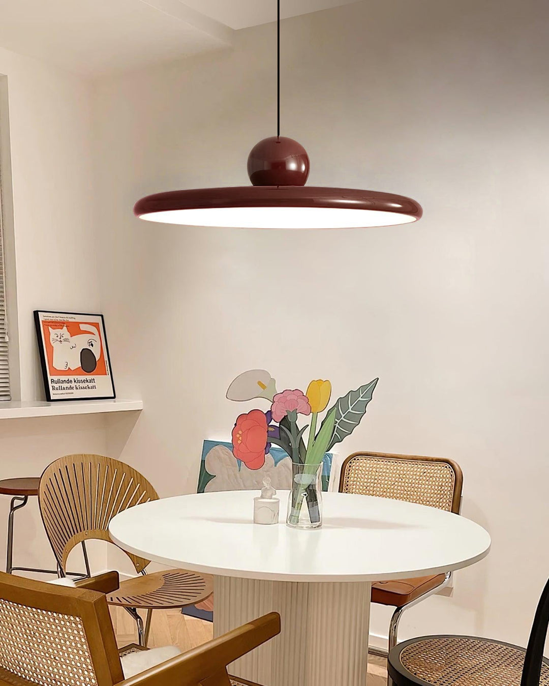 Metal Pendant Ceiling Light 11.8 in Round Disk Warm LED Indoor Dining Room Kitchen Island Hanging Fixture | Kalsten
