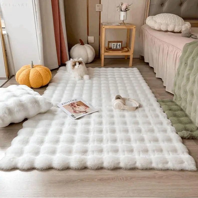 Kalsten | Floral Plush Faux Fur Rug with Non-Slip Backing