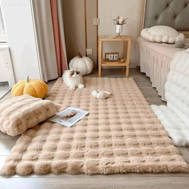 Kalsten | Floral Plush Faux Fur Rug with Non-Slip Backing