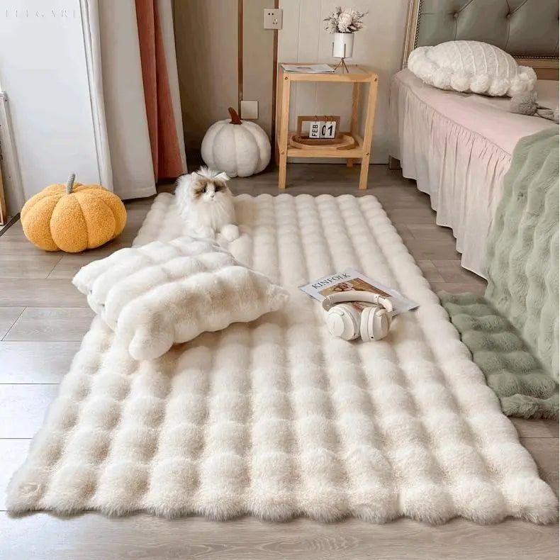 Kalsten | Floral Plush Faux Fur Rug with Non-Slip Backing