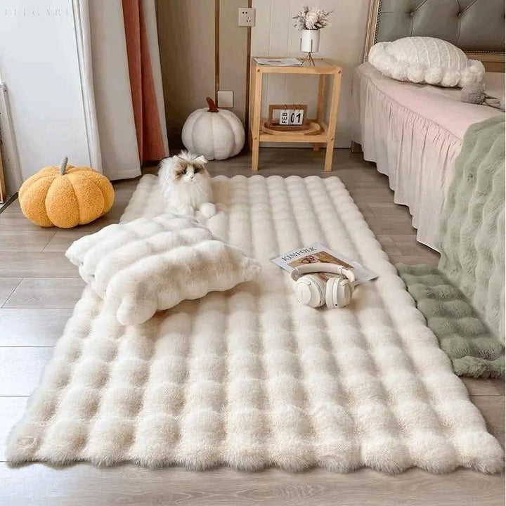 Kalsten | Floral Plush Faux Fur Rug with Non-Slip Backing