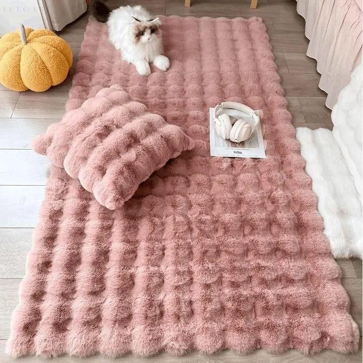 Kalsten | Floral Plush Faux Fur Rug with Non-Slip Backing